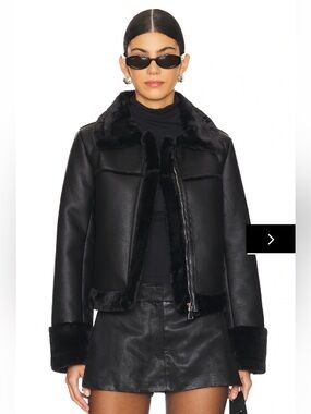 superdown Black Faux Shearling Trim Leather Jacket